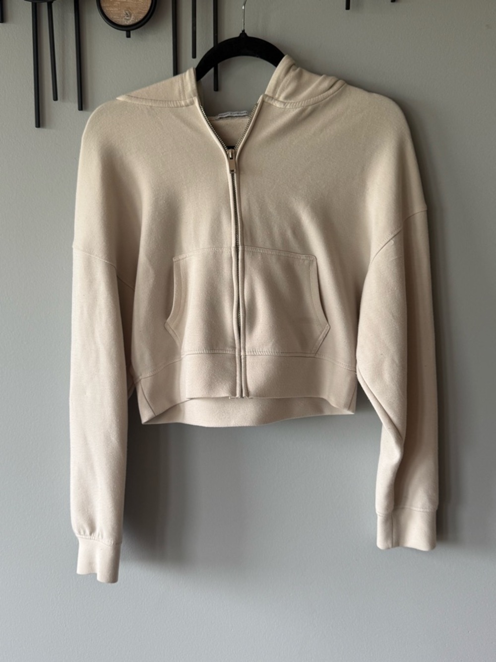 Cropped Zip Hoodie in Cream - Women’s Lightweight Pullover